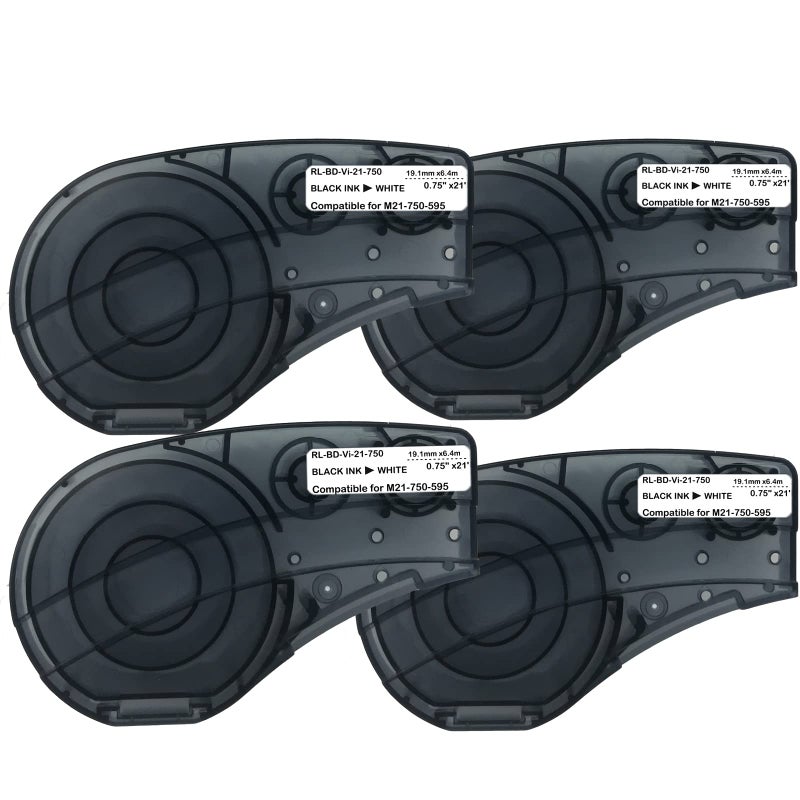 SIKOT Compatible Label Tape Replacememt for M21-750-595-WT Cartridge Ribbon, 3/4 inches Adhesion Vinyl Labels Tape, Black on White Work with BMP21-PLUS/LAB,M210 LAB M211 Printer, 0.75" Width-4 Roll - Image 1